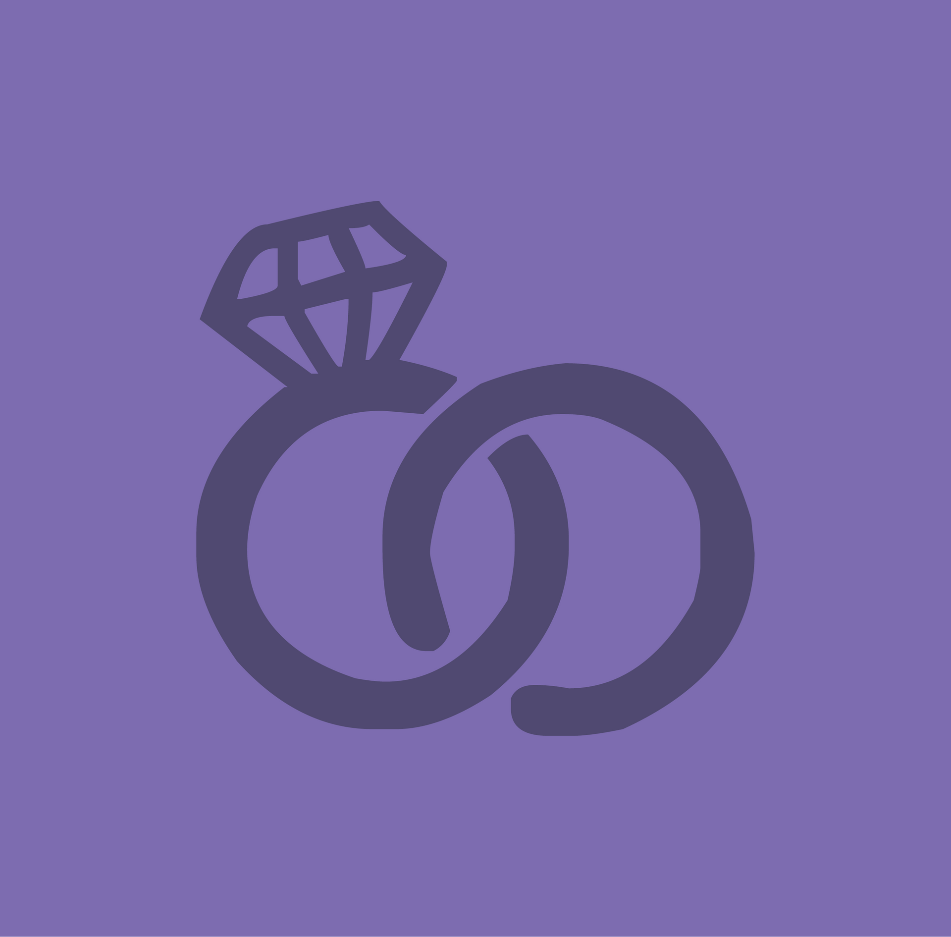 A pair of wedding rings with a diamond in the middle on a purple background.