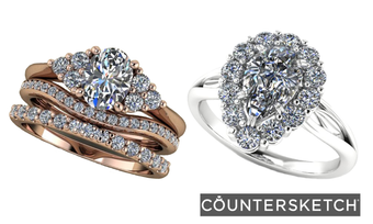 rose gold wedding set and white gold engagement ring designed by Virginia Davis with CounterSketch