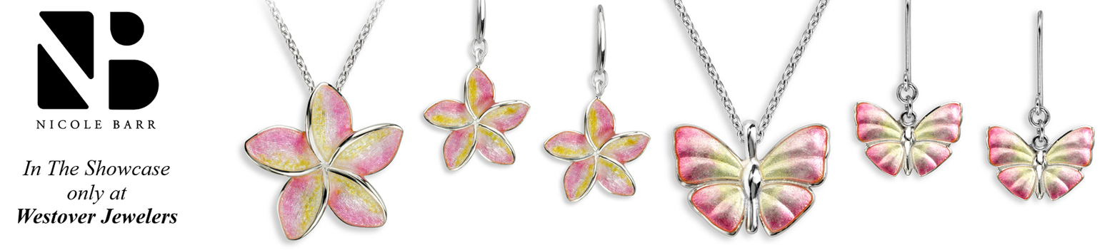 pink flower & butterfly Nicole Barr jewelry pink & yellow flower and butterfly sterling silver jewelry