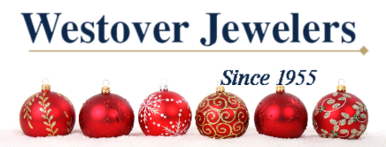 Westover Jewelers Westover Jewelers Since 1955 logo with red Christmas ornaments