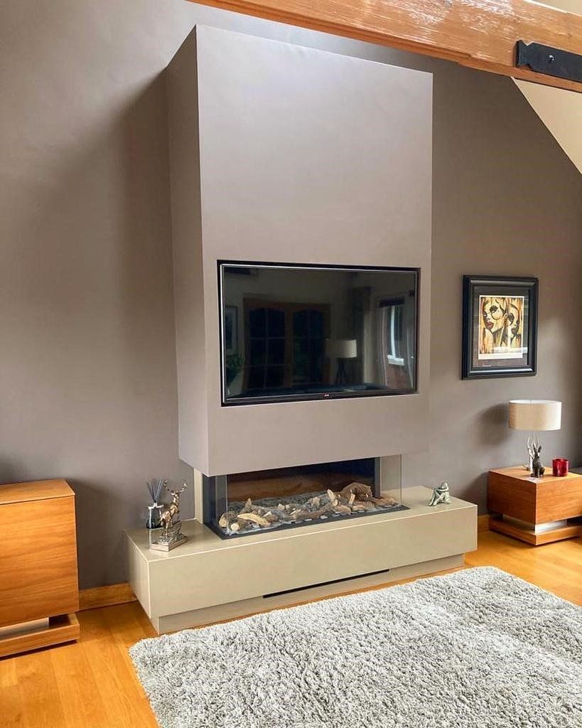 electric fireplace under a television