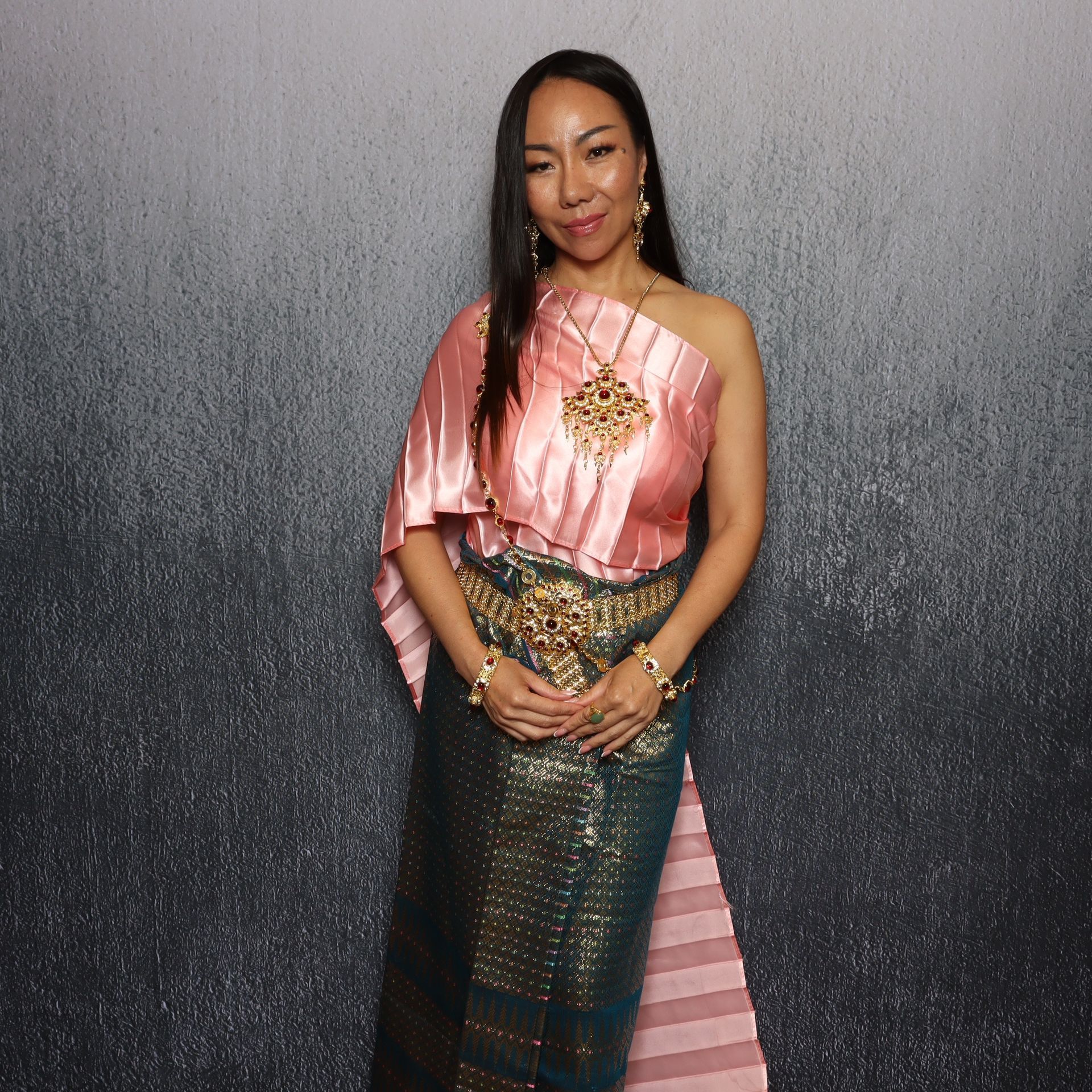 Guests posing in fun party photo booth at private celebration