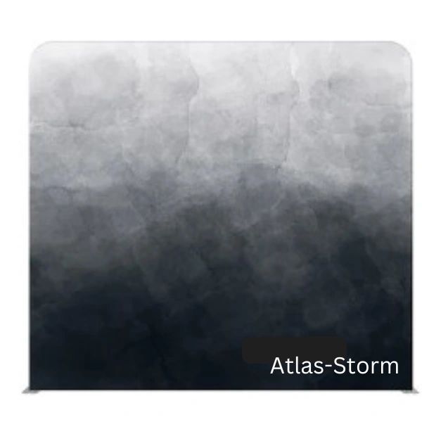A black and white painting with the words atlas storm on it.