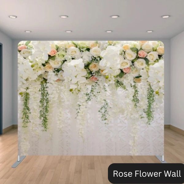 A room with a rose flower wall in it