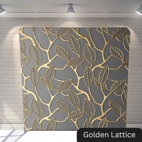 A wall with a golden lattice pattern on it