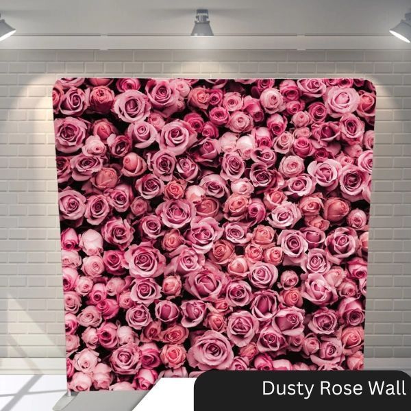 A dusty rose wall with pink roses on it
