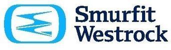 A blue and white logo for a company called smurfit westrock.