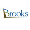 The logo for brooks is a blue and brown logo on a white background.