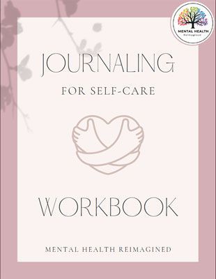 The cover of a journaling for self care workbook with a heart on it.