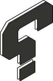 Isometric rendering of a dark gray shape with a white outline that resembles a mirrored