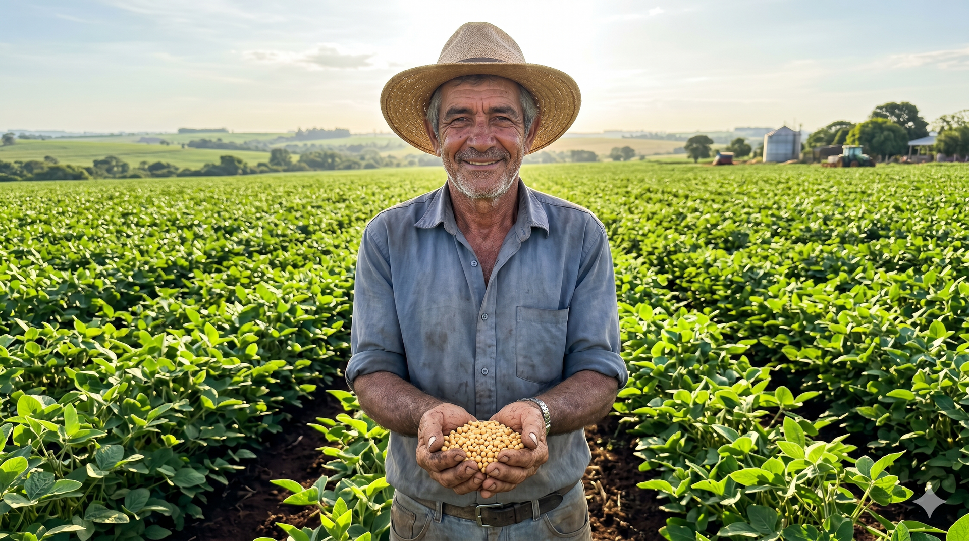 Agricultor familiar brasileiro em uma grande lavoura