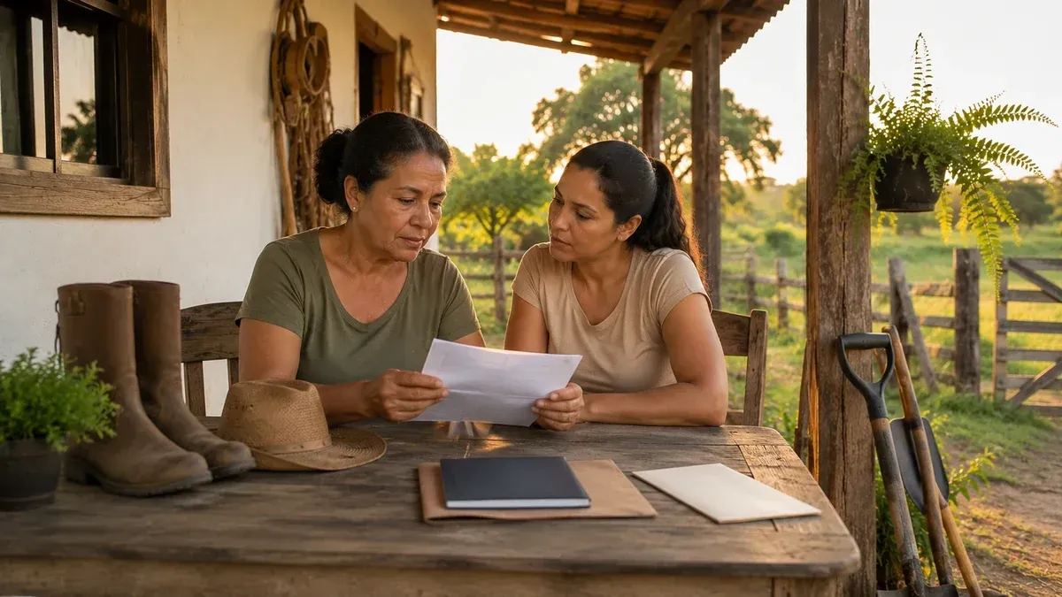 Trabalhadora rural confere documentos para aposentadoria