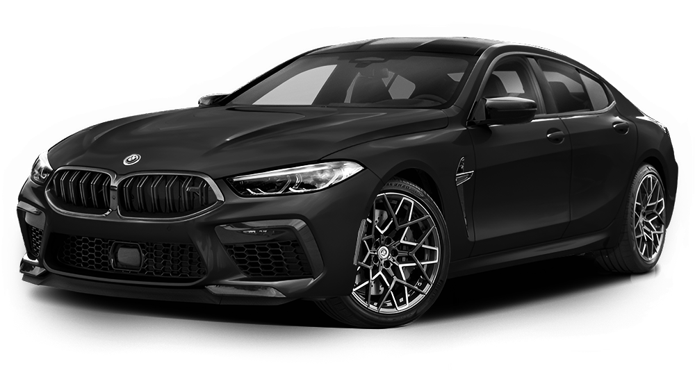 A yellow bmw m8 is shown on a white background.