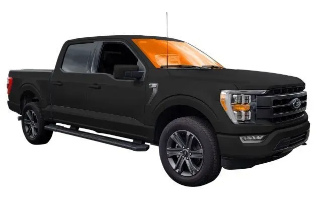 A black pickup truck with a windshield wiper on a white background.