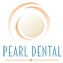 The logo for pearl dental is a circle with a pearl in the middle.