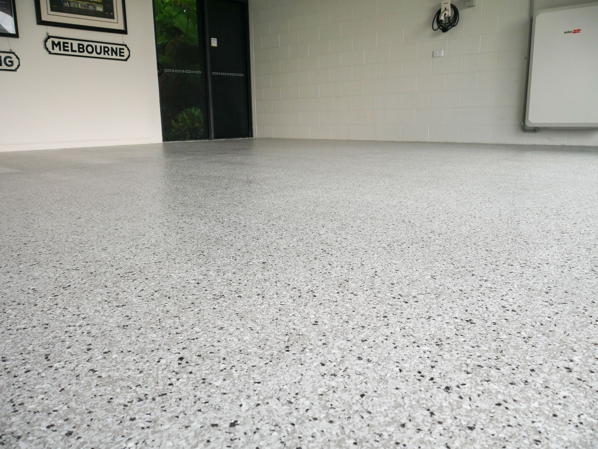 A freshly coated epoxy garage.
