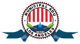 Logo for Los Angeles Municipal ADU program: red and white stripes, blue star, banner.