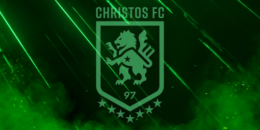 Christos FC Logo in green with green and black graphic background