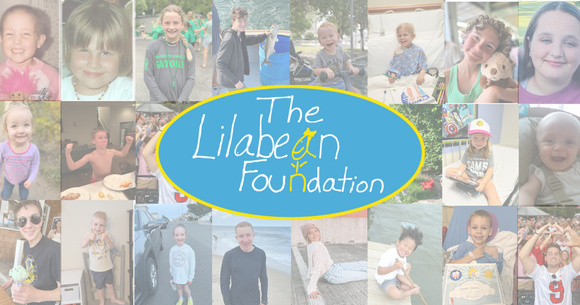 A picture collage of LBF Heroes and staff of The Lilabean Foundation logo in the middle.