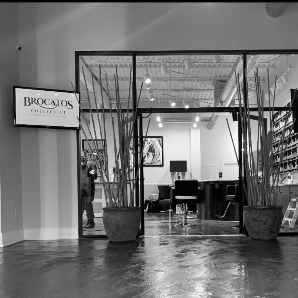 Brocatos black and white photo of their salon studio