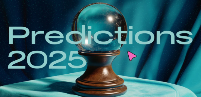 A crystal ball sitting on top of a table with the words `` predictions 2025 '' written on it.