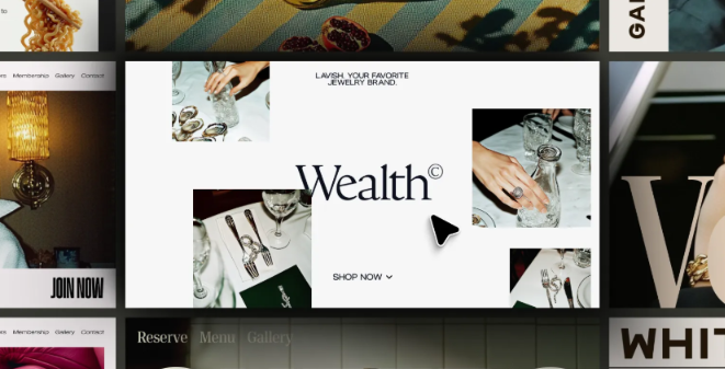 A collage of website image screenshots with the word wealth on it