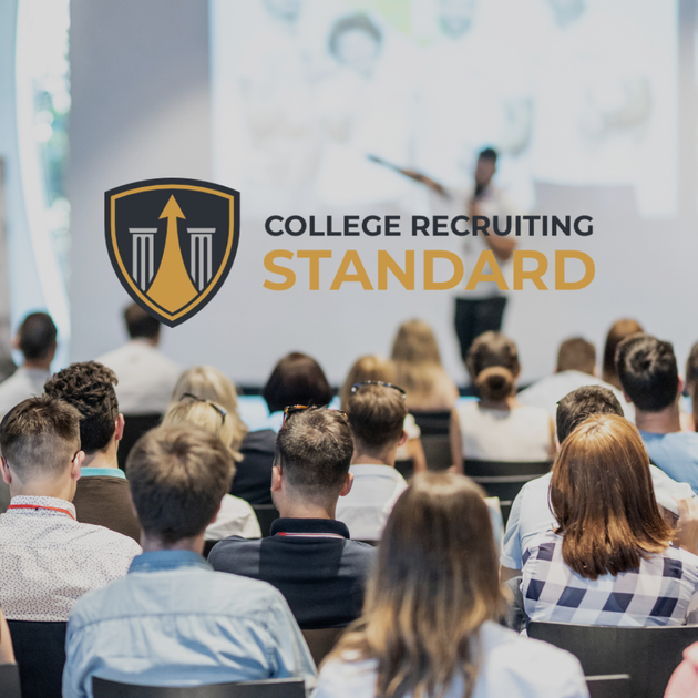 College recruiting standard logo on top of image with audience facing a presentation speaker