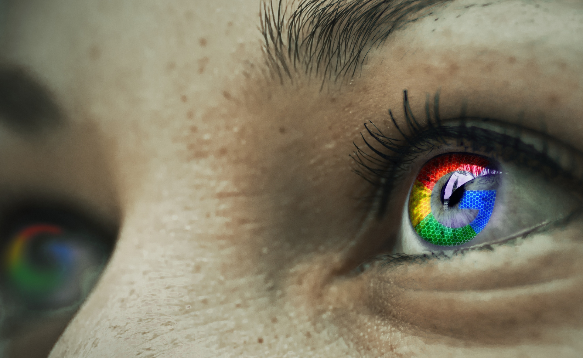 Woman's eye with a Google icon as contacts