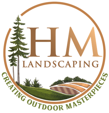 A logo for a company called hm landscaping