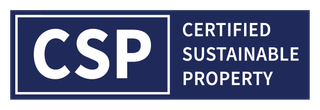 CSP logo: white letters on blue background, 