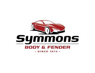 Symmons Body & Fender logo with red sports car and “Since 1974” text