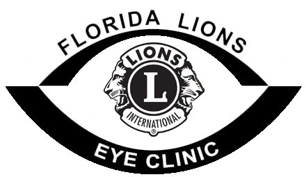 Florida Lions Eye Clinic logo: Lions International emblem inside an eye shape. Text reads