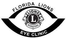 Florida Lions Eye Clinic logo: Lions International emblem inside an eye shape. Text reads