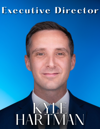 Man in a suit, with text