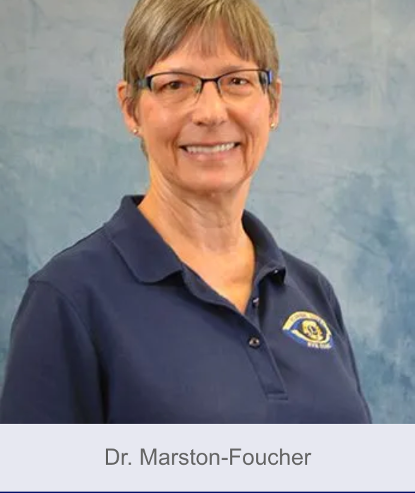 Dr. Marston-Foucher, wearing glasses and a blue polo shirt, smiles at the camera.