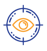 Eye icon inside a target, blue circle with crosshairs, orange eye.