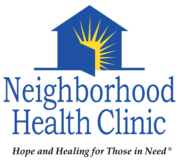 Neighborhood Health Clinic logo: blue house with yellow rays, 