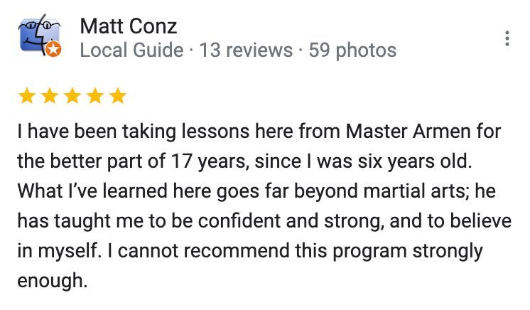 A facebook review of matt conz 's martial arts lessons