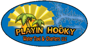 A logo for playin hooky water taxi & charters llc