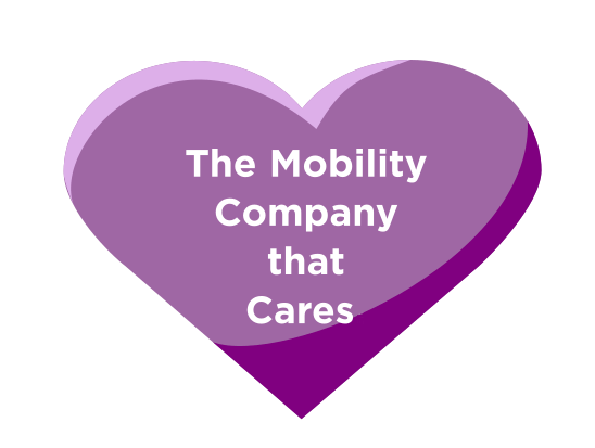 Purple heart with text the mobility company that cares