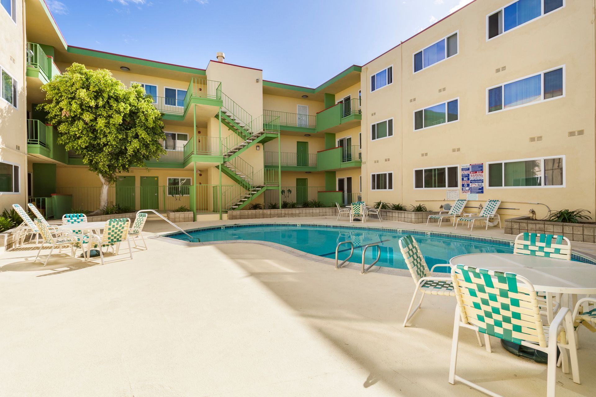 A large swimming pool in the middle of a building