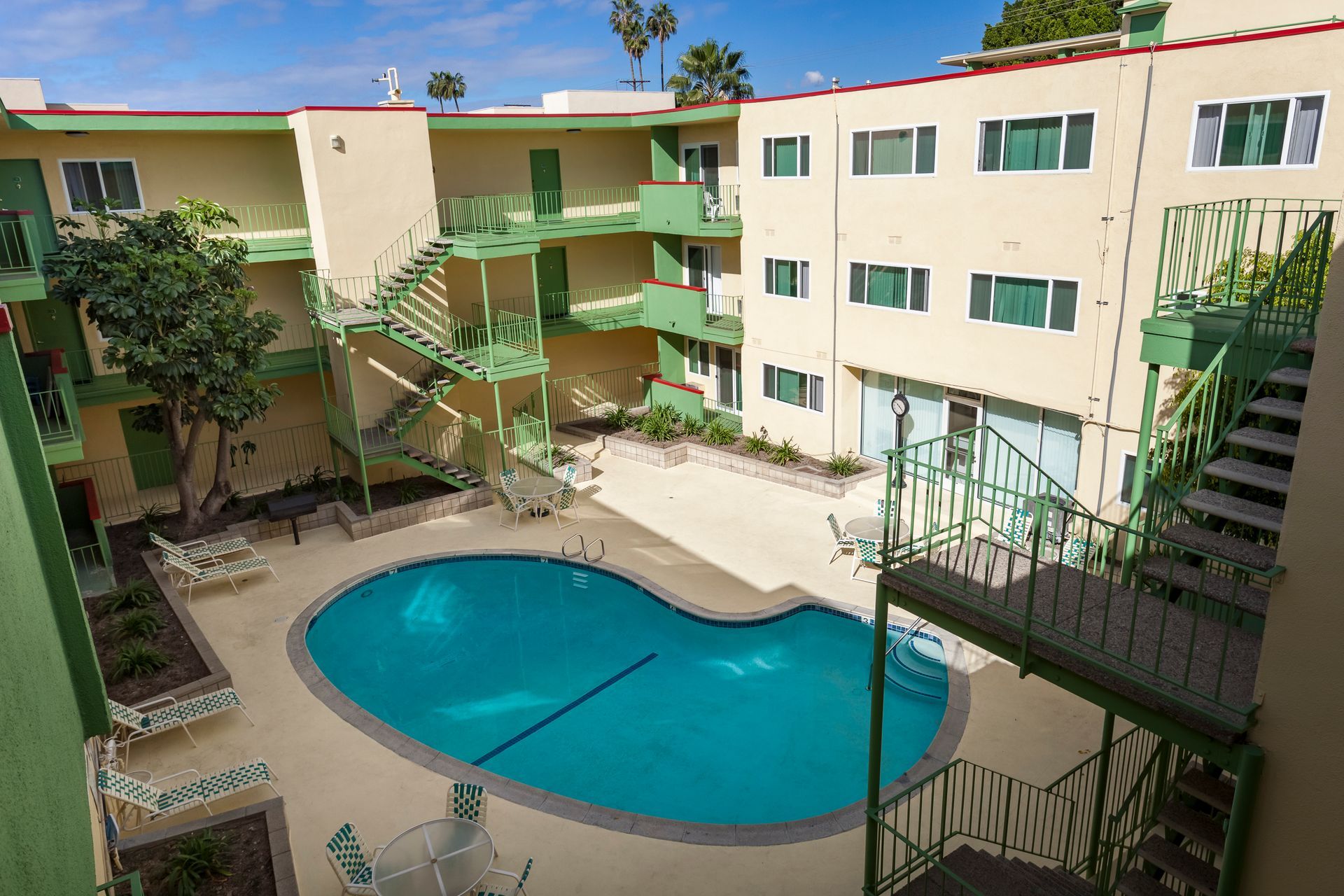 A large swimming pool in the middle of a building