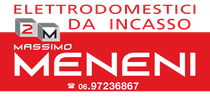 Logo per Massimo Meneni, con il nome del marchio e il numero di telefono 06.97236867 su sfondo rosso e bianco.