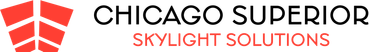 Chicago Superior Skylight Solutions logo. Red geometric shape and black text on white background.