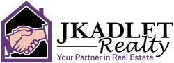 A red and white logo for rise realty