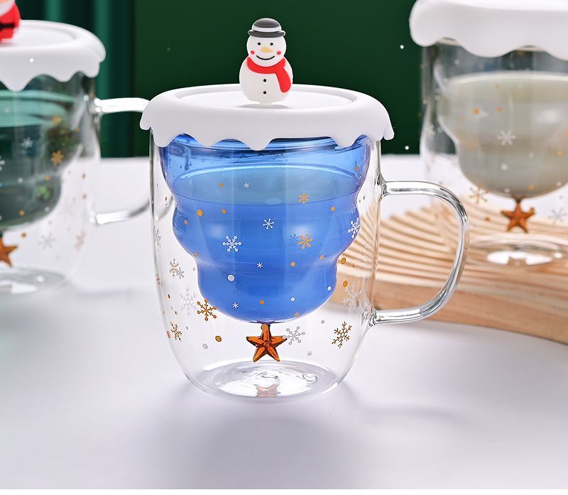 【美安免運/新色上架】聖誕樹雙層玻璃杯 禮物 交換禮物 星願杯StarWish雙層玻璃杯 家用可愛喝水杯子 聖誕樹杯早餐杯 聖誕節