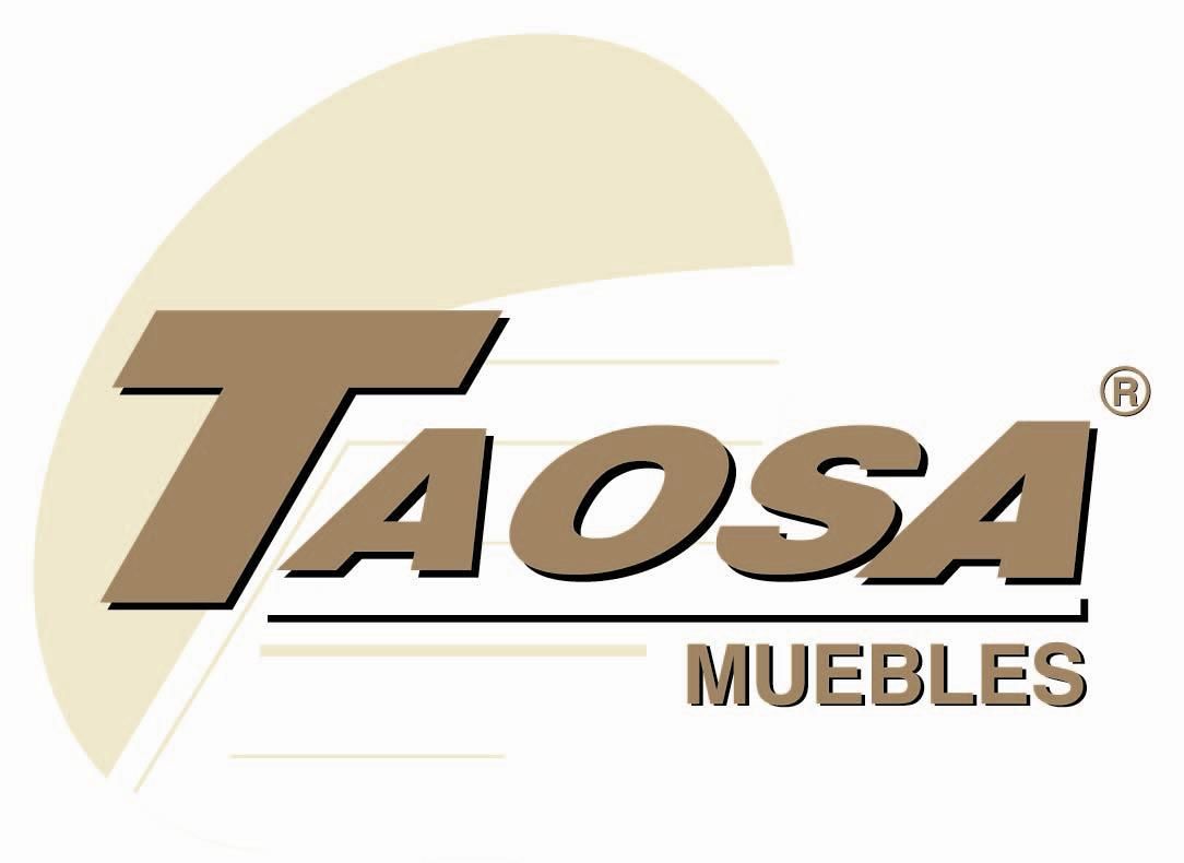Logotipo de TAOSA Muebles, texto marrón sobre fondo marrón claro. La palabra «Muebles» aparece debajo del texto principal.