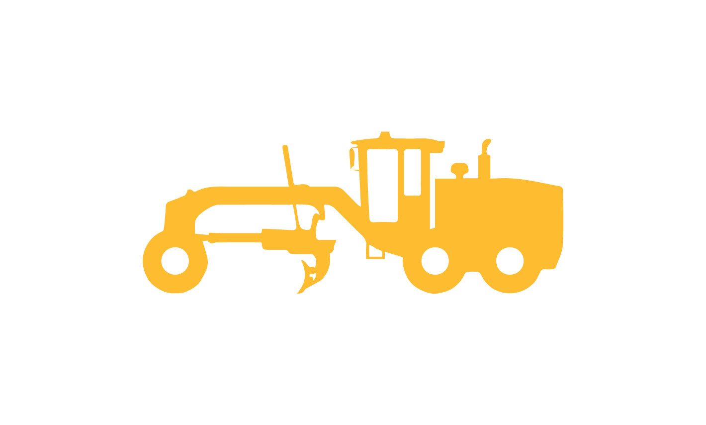 Silueta amarilla de una motoniveladora, una máquina de construcción de carreteras, sobre fondo blanco.