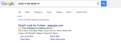 Paid Ad Results for Pizza in Big Rapids, MI