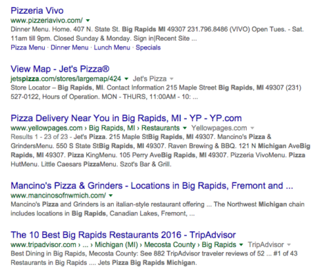 Organic Listing result for Pizza in Big Rapids MI